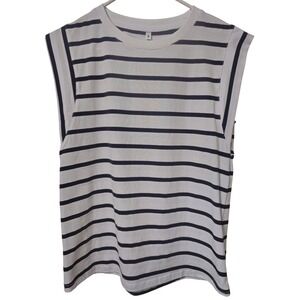 Grecerelle Striped Muscle Tee Sleeveless Crew Neck Tank Top White Black Size S